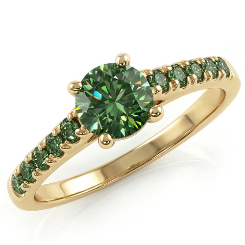 Fancy Green Diamond Engagement Ring 14k Yellow Gold