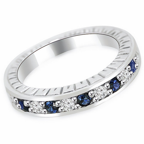 Blue Sapphire Diamond Vintage Antique Style Wedding Ring