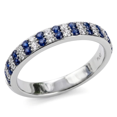 Double Row Blue Sapphire Diamond Alternating Wedding Band