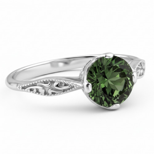 Green Tourmaline Solitaire Engagement Ring Vintage Style