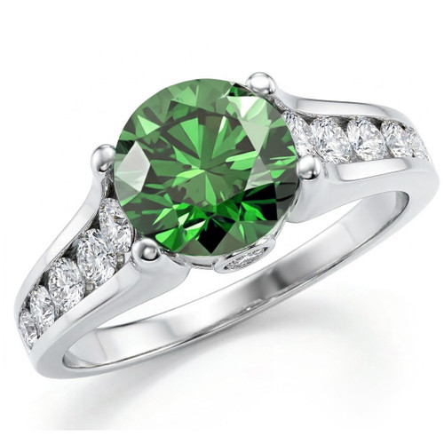 Fancy Green Diamond Modern Engagement Ring 18k Gold