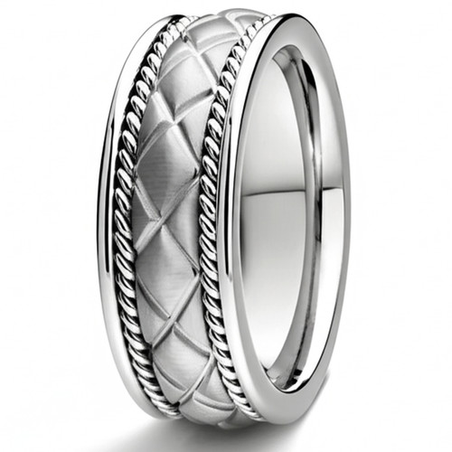 Handmade Platinum Quilted Pattern Wedding Band Ring