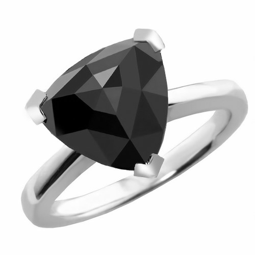 4 Carats Trillion Rose-Cut Black Diamond Solitaire Engagement Ring