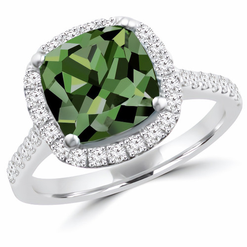 Cushion-Cut Green Tourmaline Diamond Halo Ring