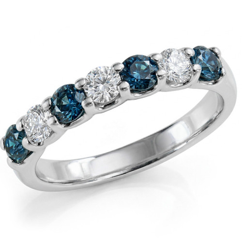 1 Carat Seven Stone Blue and White Diamond Anniversary Ring