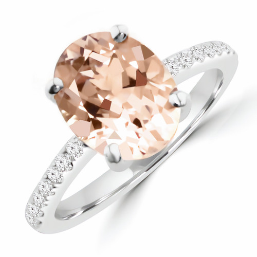 Oval Peach Pink Morganite Diamond Engagement Bridal Ring