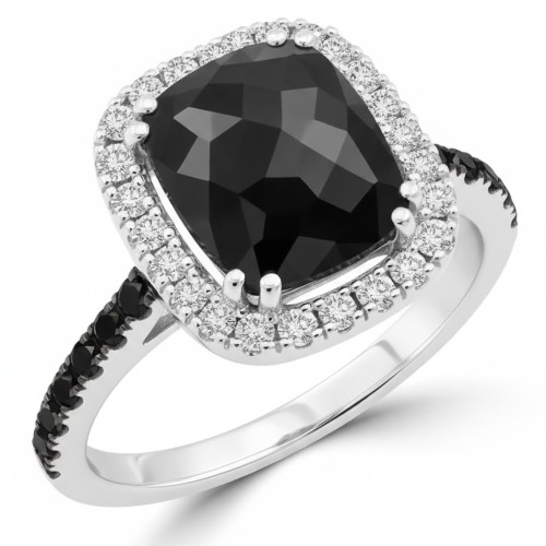 Rose-Cut Black Cushion Diamond Halo Statement / Engagement Ring