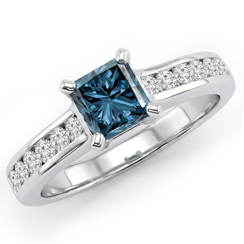 Princess-Cut Blue Diamond Channel Engagement Ring