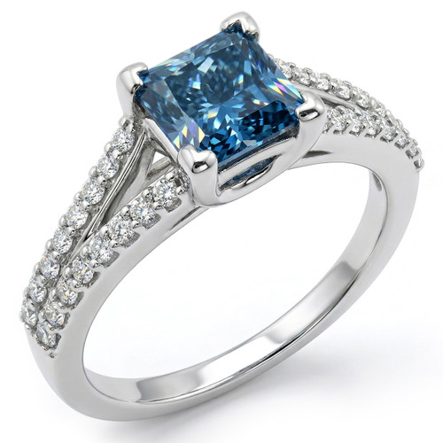 Princess-Cut Fancy Blue Diamond Split Engagement Ring