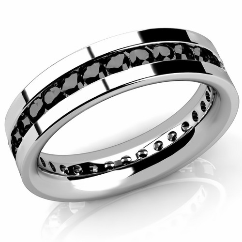 Men's Black Diamond Eternity Wedding Band Channel Ring
