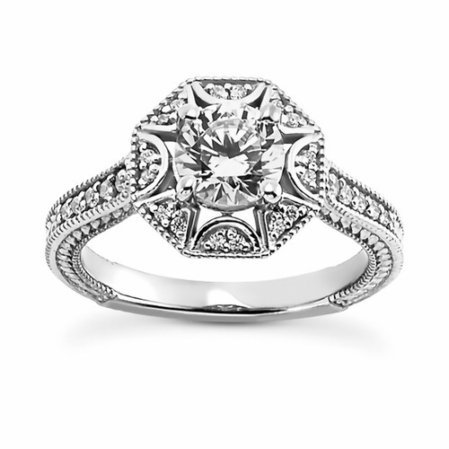 Diamond Halo Engagement Ring Vintage-Style Floral Setting