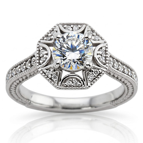 Diamond Halo Engagement Ring Vintage-Style Floral Setting