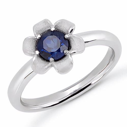 Blue Sapphire Solitaire Promise Ring Flower Design