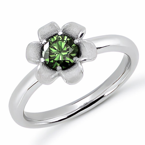 Fancy Green Diamond Flower Engagement Solitaire Promise Ring