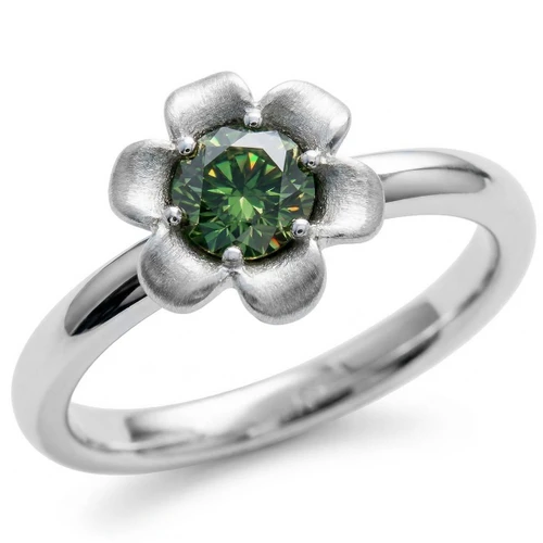 Nature-Inspired 1/2 Carat Green Diamond Flower Solitaire Promise Ring