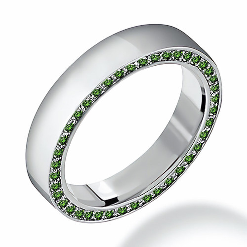 Side-Set Mens Green Diamond Eternity Wedding Band Ring