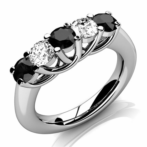 Black White Diamond Five Stone Anniversary Wedding Ring