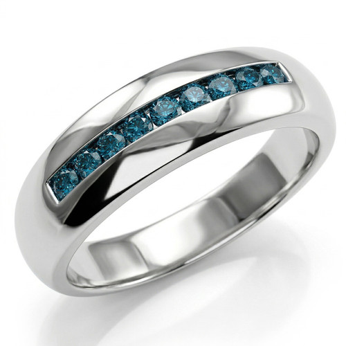 Fancy Blue Diamond Men's Wedding Band Channel-Set Ring