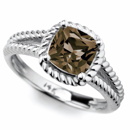 Cushion-Cut Smokey Topaz Twisted Rope Halo Engagement Ring