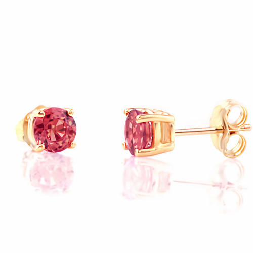 Pink Tourmaline Gemstone Stud Earrings 14k Yellow Gold