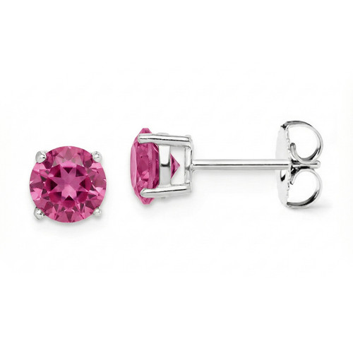 Pink Tourmaline Gemstone Stud Earrings 14k White Gold