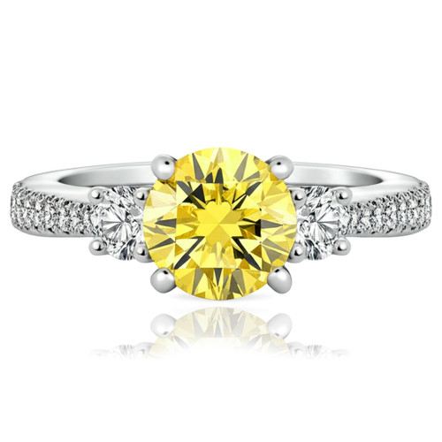 2 Carat Yellow and White Diamond 3-Stone Engagement Ring