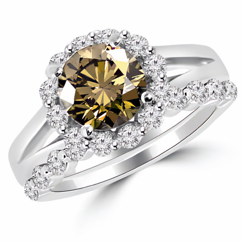 VS1 Fancy-Brown Diamond Halo Engagement Wedding Ring Set