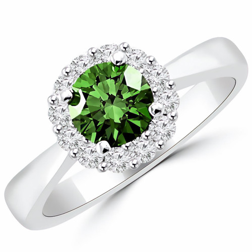Fancy Green White Diamond Halo Engagement Ring