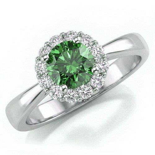 Fancy Green Diamond White Halo Engagement Ring
