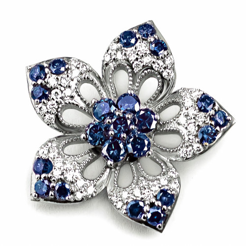 Fancy-Blue Diamond Flower Pendant 18k White Gold