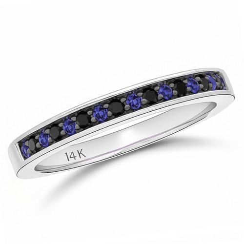 Alternating Black Diamond and Blue Sapphire Wedding Ring Band
