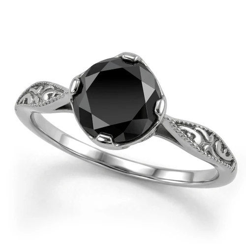 Black Diamond Solitaire Vintage Style Engagement Ring