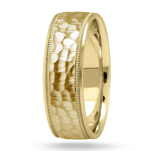 Hammered Mens 14k Yellow Gold Wedding Band Textured Ring