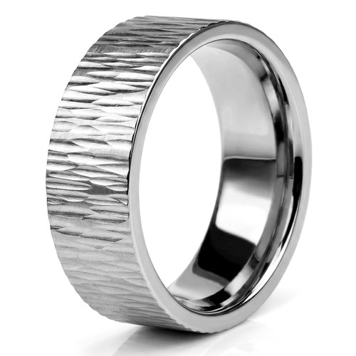 18k Gold Ripple Textured Wedding Band Comfort-Fit Men's Ring