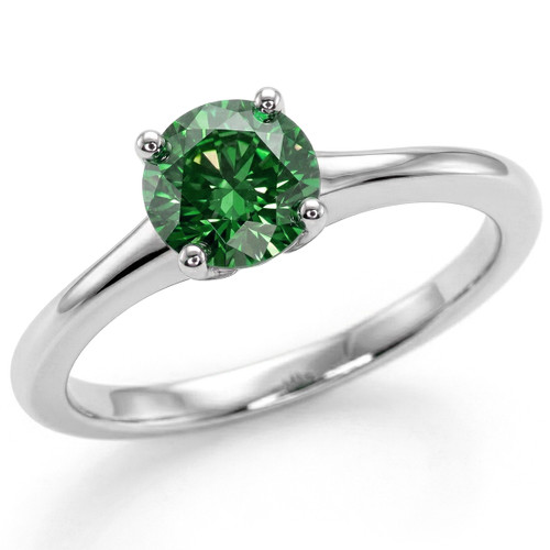 1 Carat Fancy Green Diamond Flared Solitaire Engagement Ring