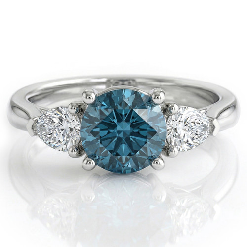 Blue and White Diamond Three Stone Engagement Ring