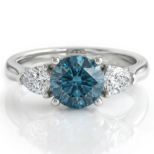 Blue and White Diamond Three Stone Engagement Ring