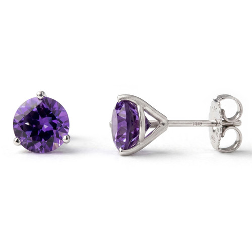 7mm Amethyst Martini Glass Stud Earrings 14k White Gold