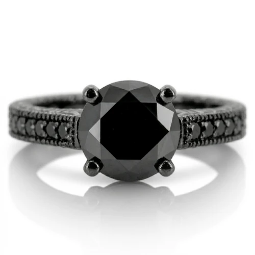 3 Carat Black Diamond Vintage Engagement Ring 14k Black Gold