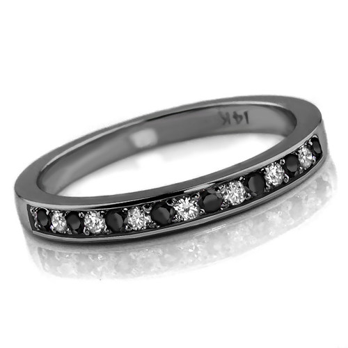 Fancy Black White Diamond Wedding Ring 14k Black Gold Band