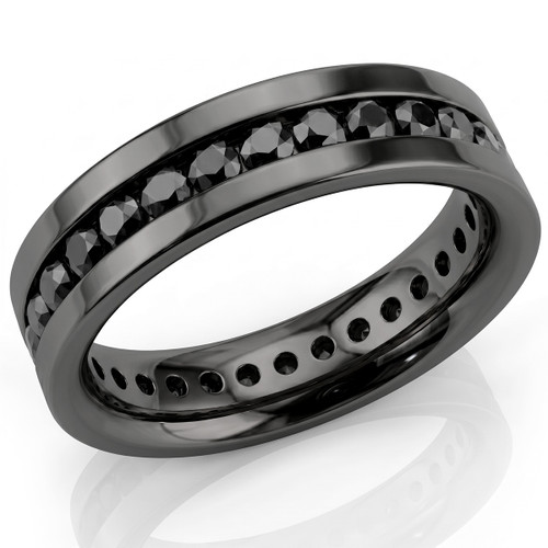 Men's Black Diamond Eternity Wedding Band Channel Ring 14k Black Gold