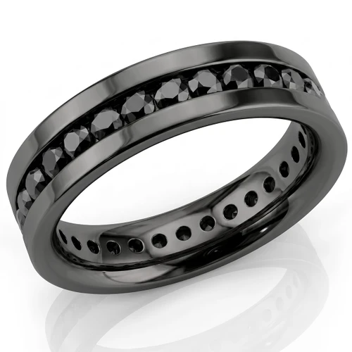 Men's Black Diamond Eternity Wedding Band Channel Ring 14k Black Gold