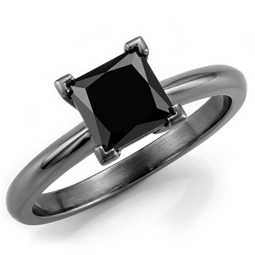 Princess Cut Black Diamond Solitaire Engagement Ring 14k Black Gold
