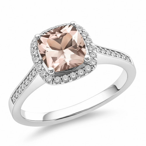 Petite Peach-Pink Morganite Diamond Halo Engagement Ring