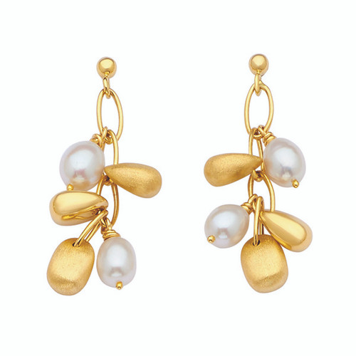 Unique Pearl Drop Dangle Earrings 14k Yellow Gold