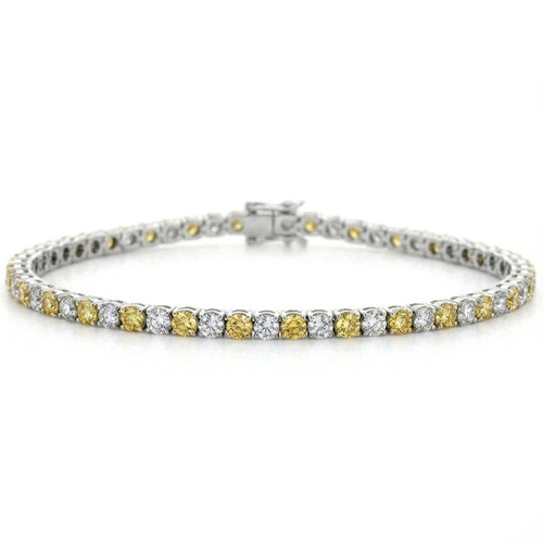 Alternating Canary Yellow and White Diamond Tennis Bracelet
