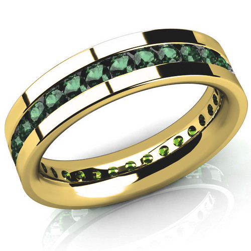 Green Sapphire Mens Eternity Wedding Band 14k Yellow Gold Ring