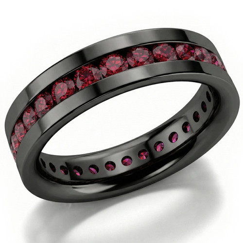 2 Carat Red Ruby Men's Eternity Wedding Band 14k Black Gold Ring