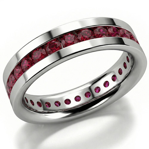 2 Carat Red Ruby Men's Eternity Wedding Band Channel Ring