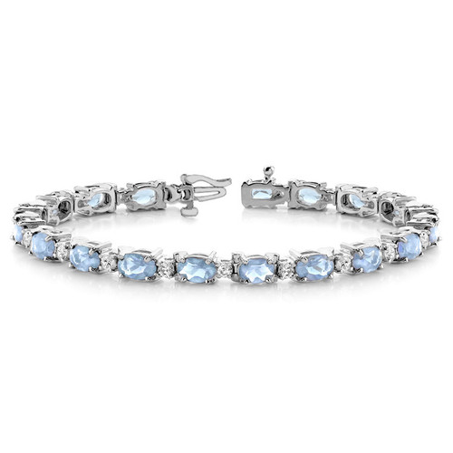 15ct Oval Blue Aquamarine & Diamond Bracelet 14k Yellow Gold
